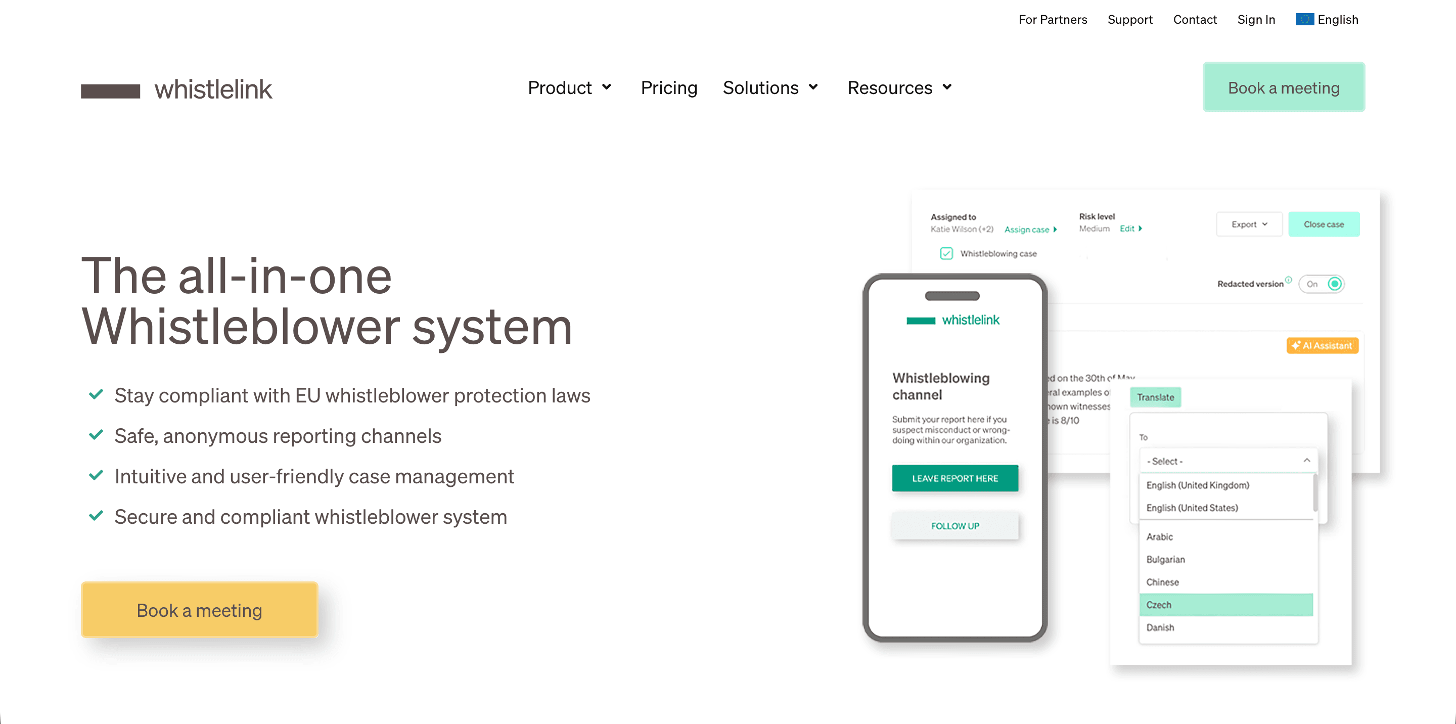 Whistlelink whistleblowing software pricing and product page