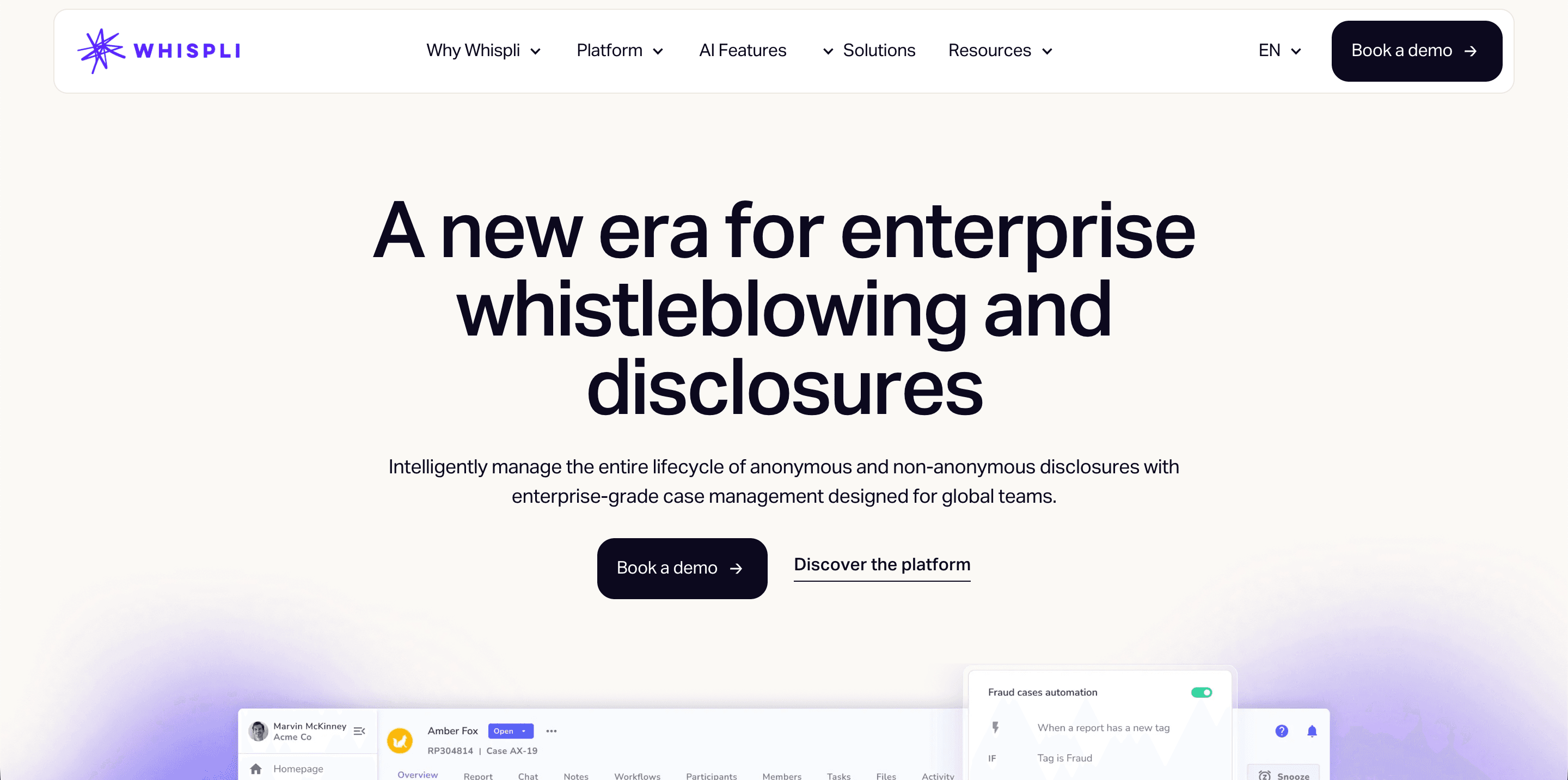 Whispli anonymous reporting and case management product page