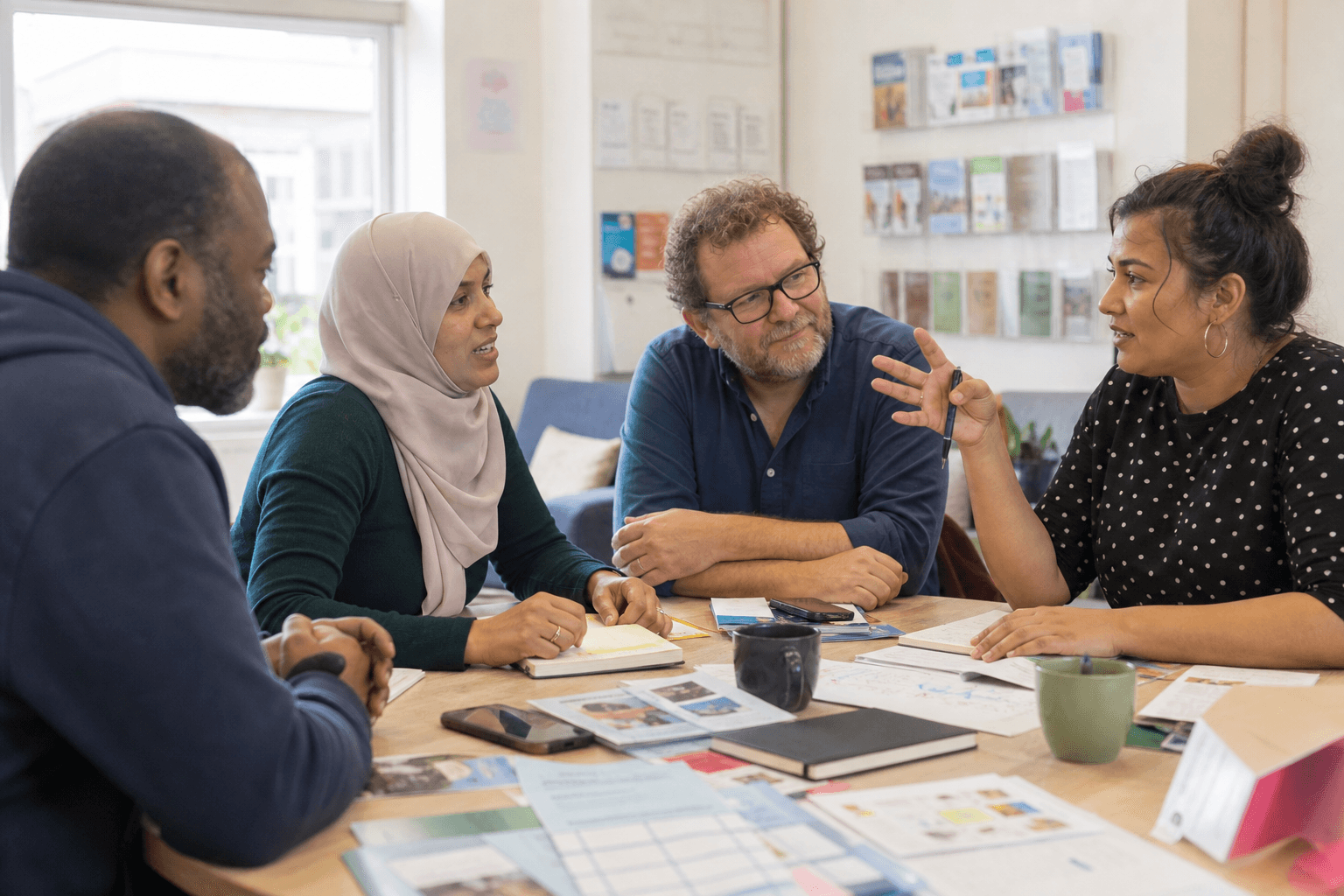 Et team fra frivillig sektor samarbeider i et møterom